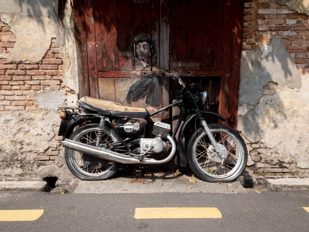 Penang Street art motorbike on wall