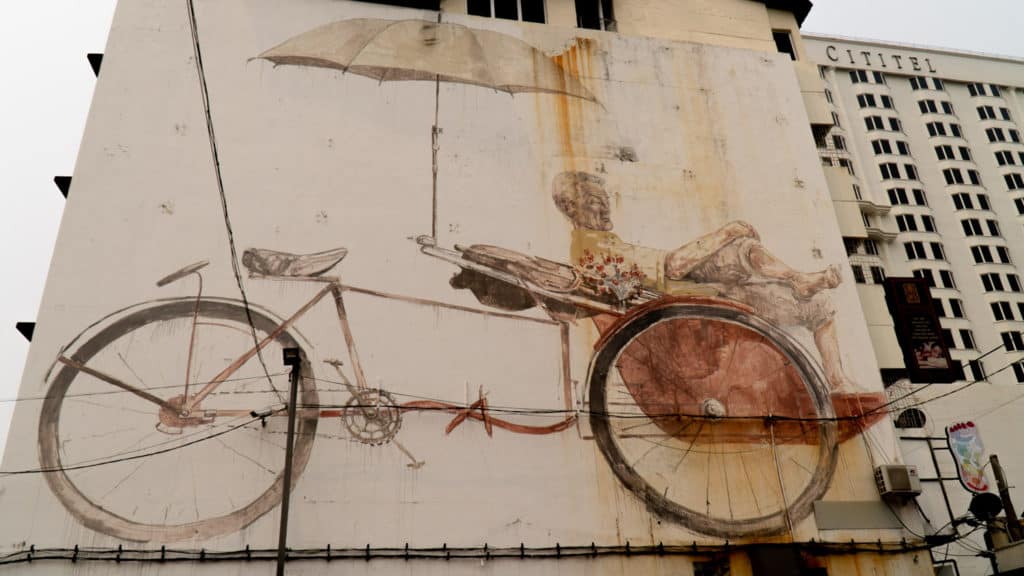 "Trishaw Man" by Artist Ernest Zacharevic on Penang Road near Red Dragon Food Court