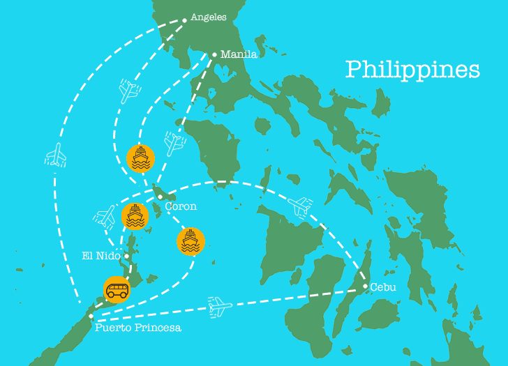 Route map of transportation flight paths in Coron area.