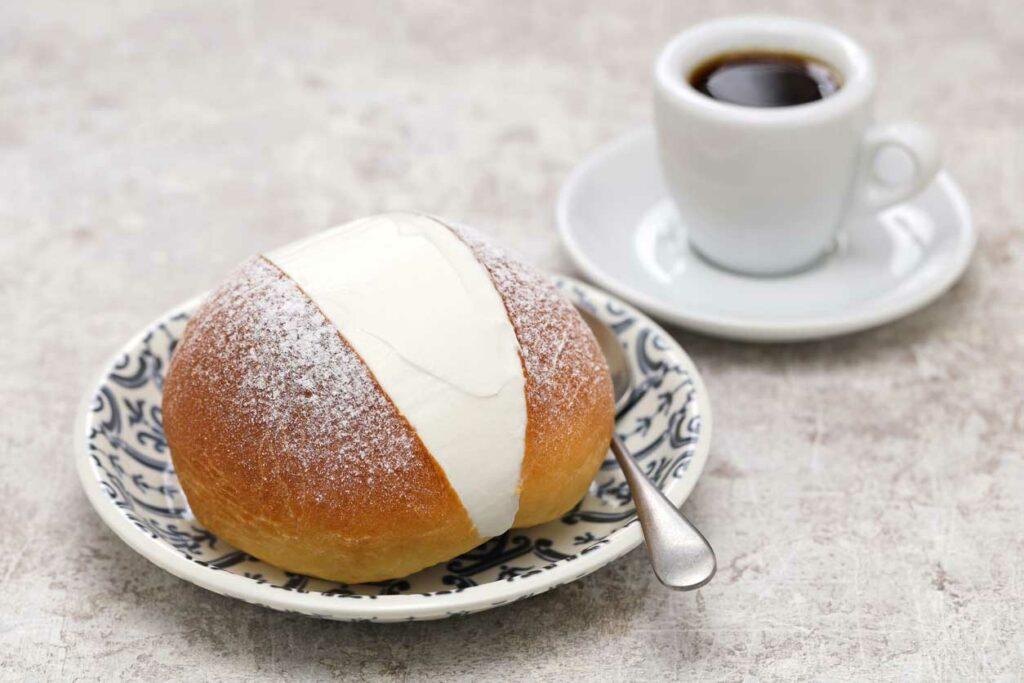 Maritozzi is a popular dessert like pastry filled with a whipped cream common for breakfast and coffee served in Rome