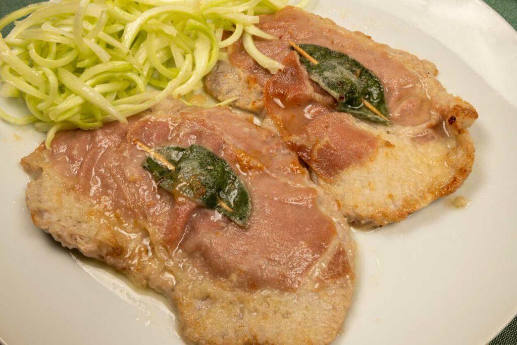 Saltimbocca Alla Romana is a dish made with veal and sage leaf common in Rome